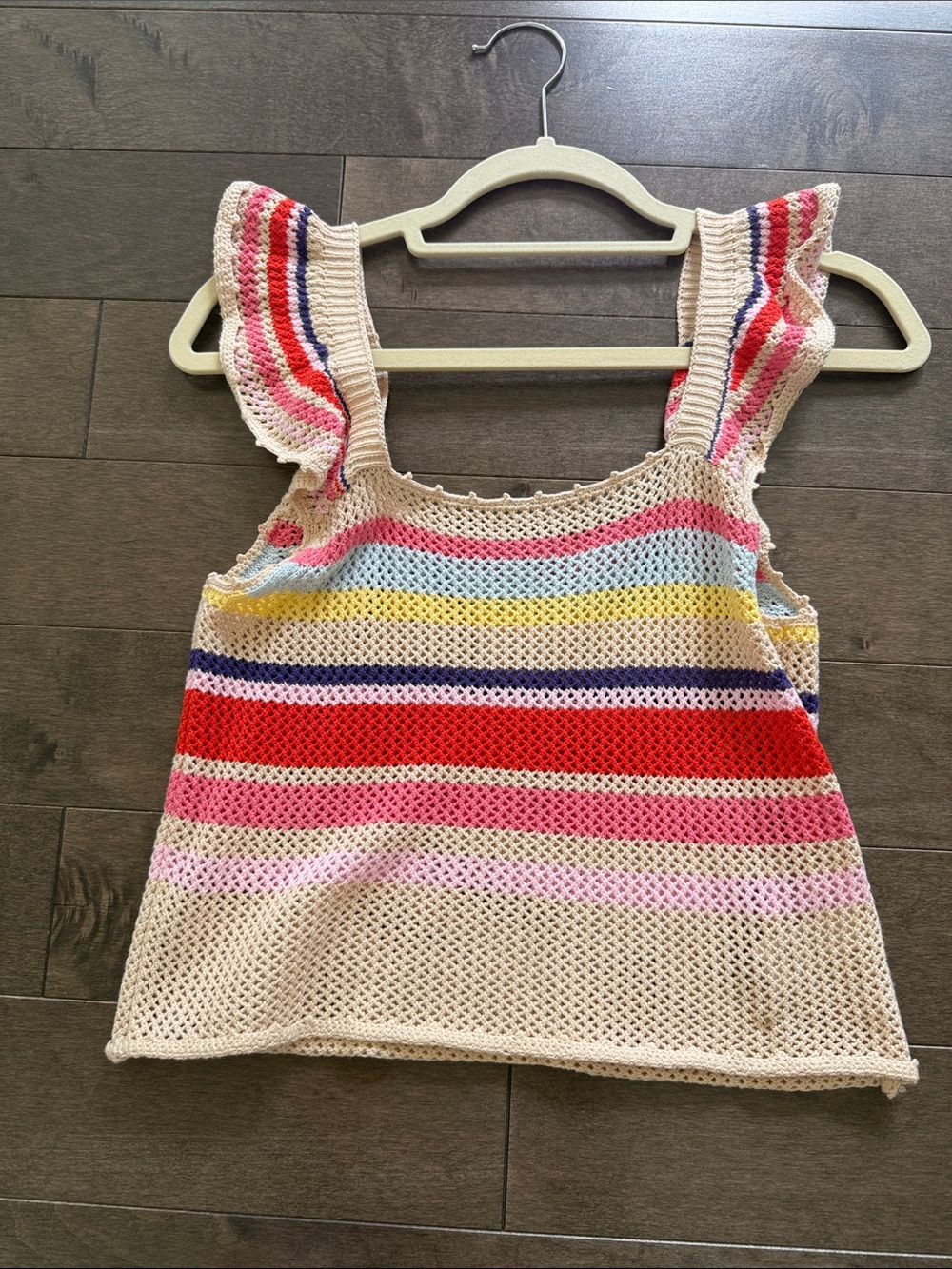 Rails Crochet Striped Tank in Peach, Coral, and Light Blue